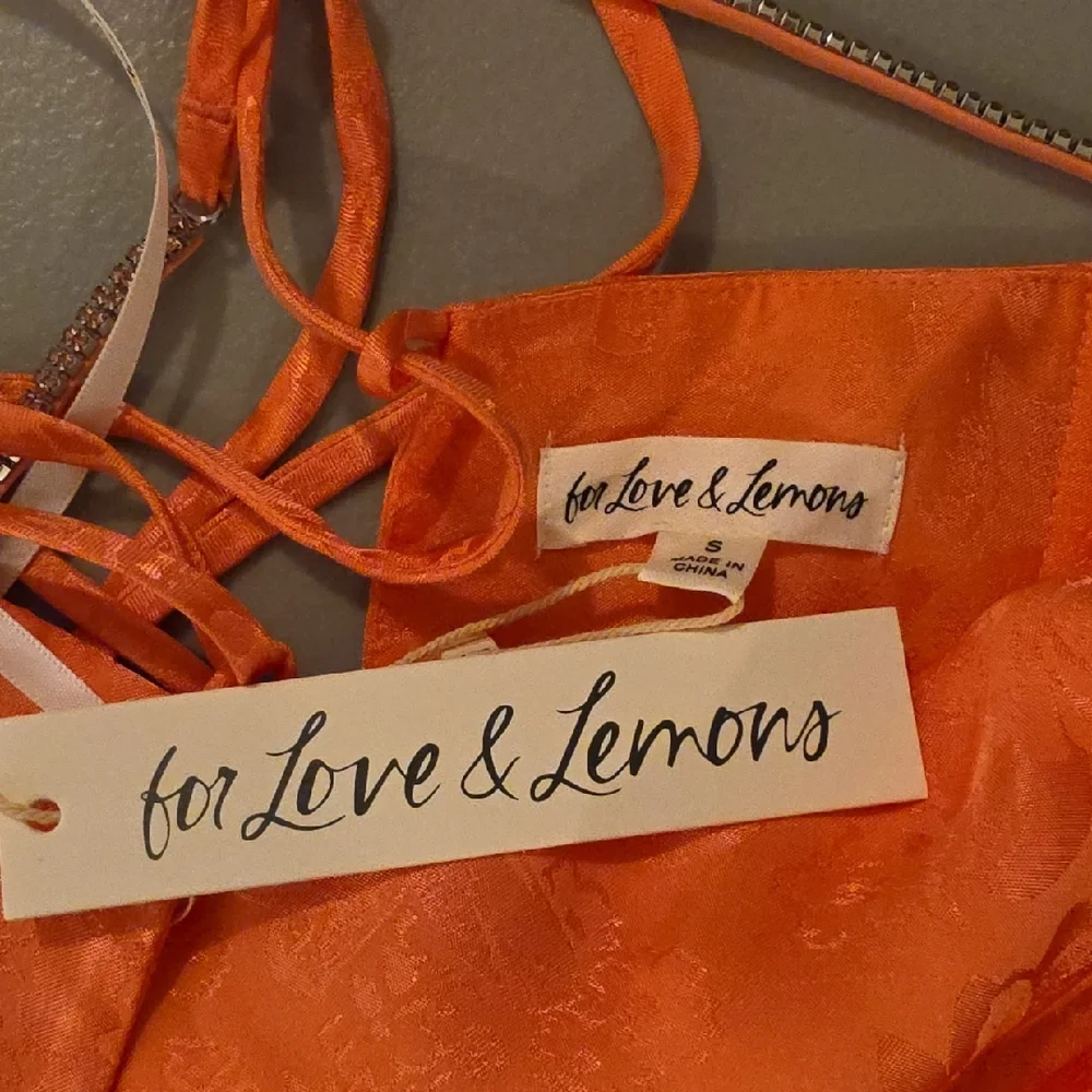 For Love And Lemons Tangerine color silky satiny mini Dress size S new with tags - Picture 6 of 7